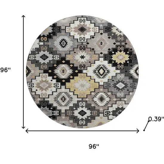 8' Black And Gray Geometric Washable Round Rug With UV Protection Photo 8