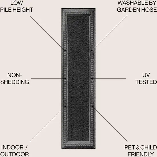 8' Black And Gray Indoor Outdoor Runner Rug Photo 8