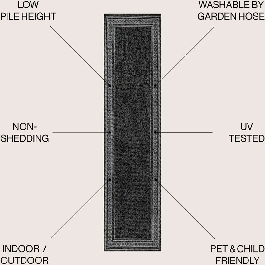 8' Black And Gray Indoor Outdoor Runner Rug Photo 8