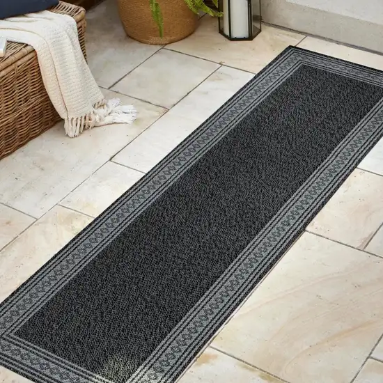8' Black And Gray Indoor Outdoor Runner Rug Photo 5
