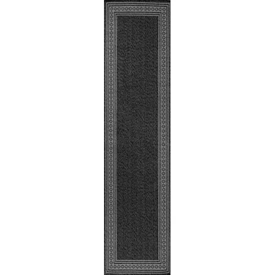 8' Black And Gray Indoor Outdoor Runner Rug Photo 1
