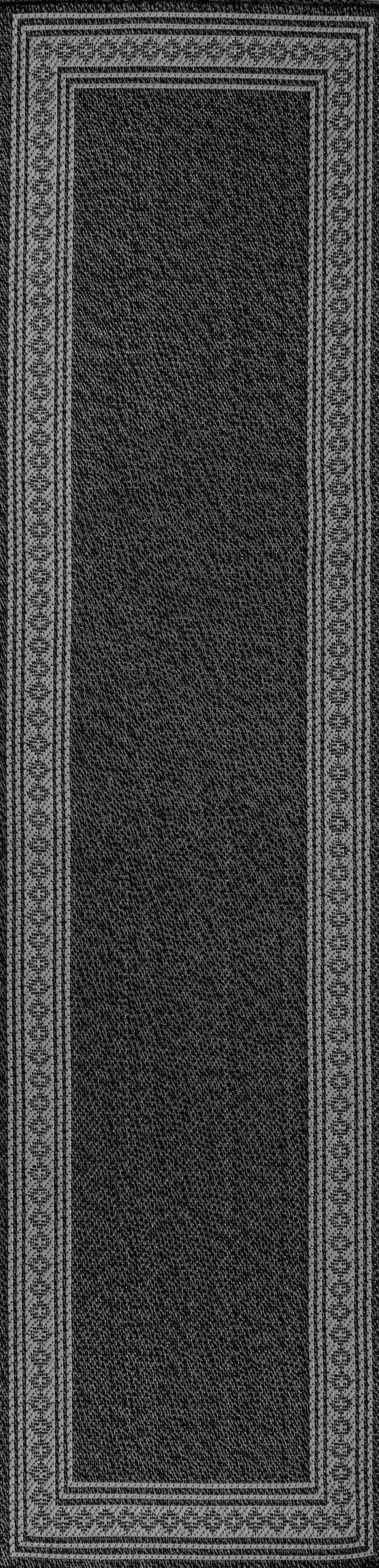 8' Black And Gray Indoor Outdoor Runner Rug Photo 1