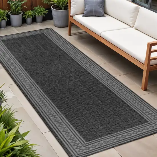 8' Black And Gray Indoor Outdoor Runner Rug Photo 1