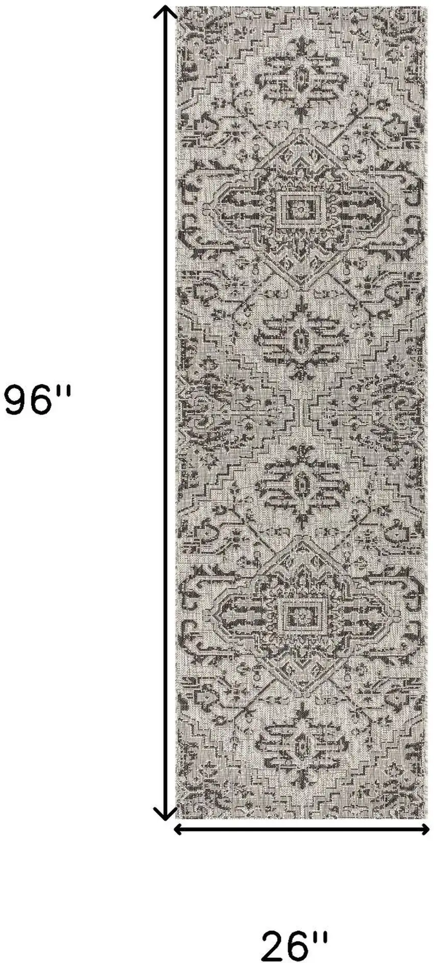 8' Black And Gray Medallion Indoor Outdoor Runner Rug Photo 6