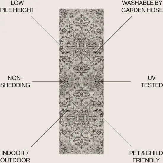 8' Black And Gray Medallion Indoor Outdoor Runner Rug Photo 8
