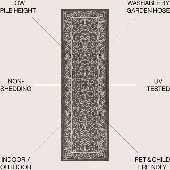 8' Black And Gray Medallion Indoor Outdoor Runner Rug Photo 9