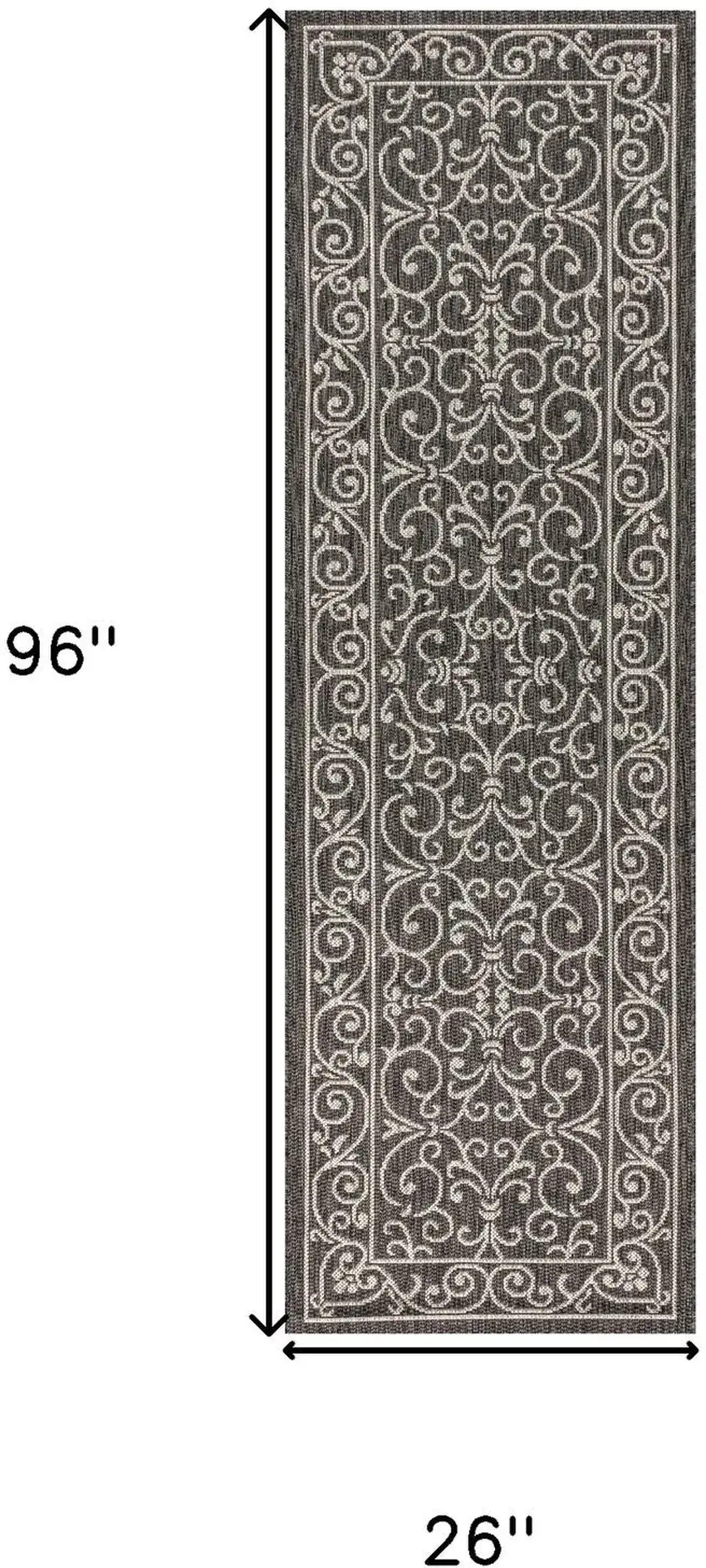 8' Black And Gray Medallion Indoor Outdoor Runner Rug Photo 5