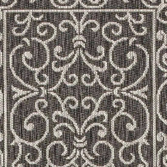 8' Black And Gray Medallion Indoor Outdoor Runner Rug Photo 2