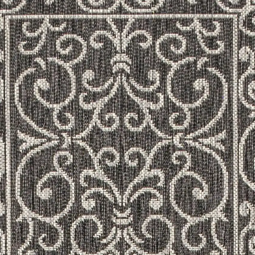 8' Black And Gray Medallion Indoor Outdoor Runner Rug Photo 2