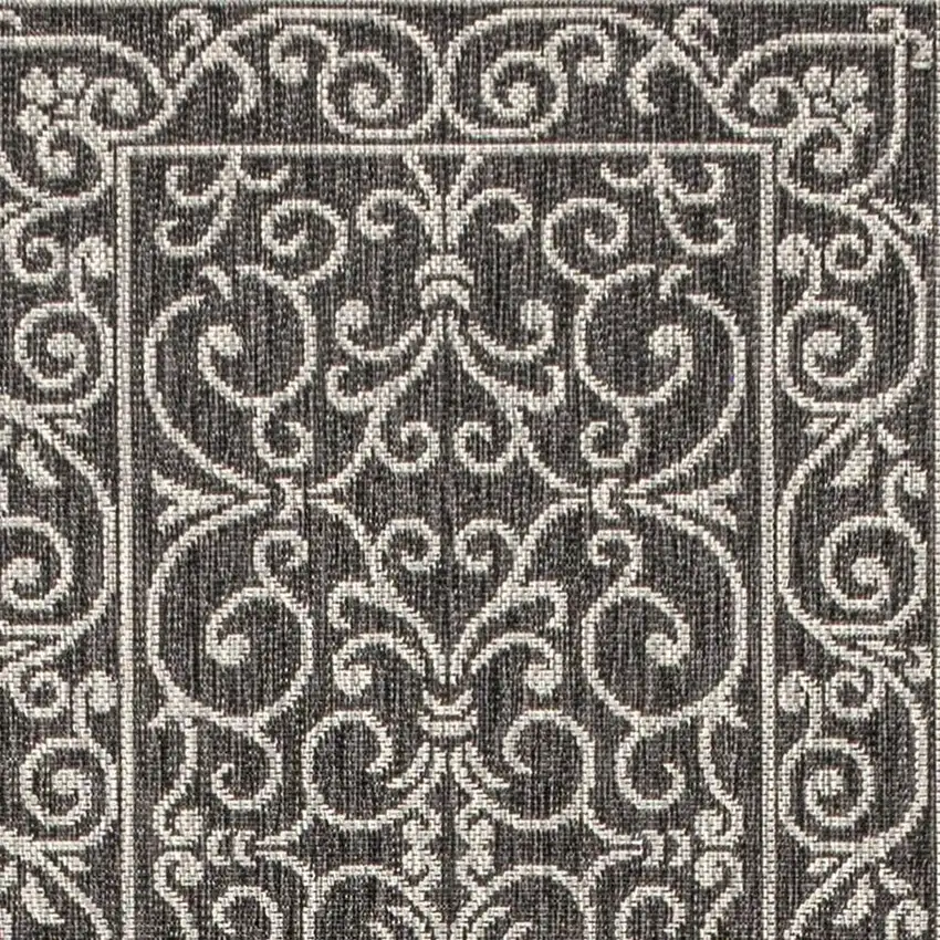 8' Black And Gray Medallion Indoor Outdoor Runner Rug Photo 3