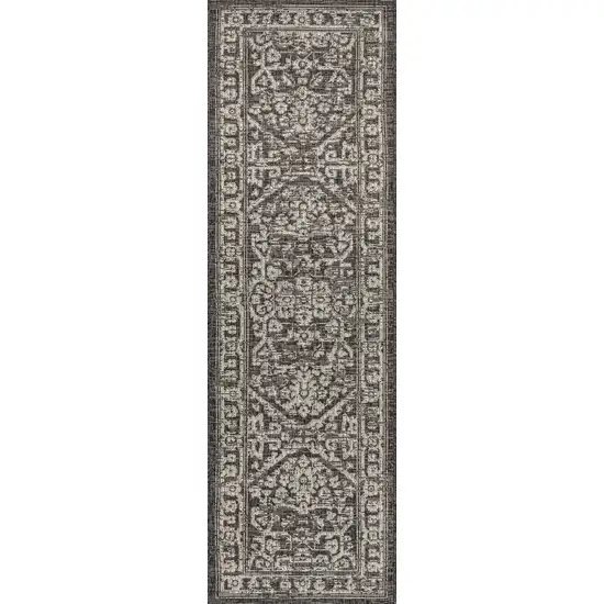 10' Black And Gray Medallion Indoor Outdoor Runner Rug Photo 1