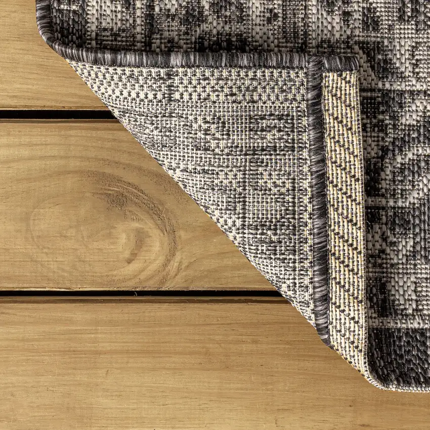 8' Black And Gray Medallion Indoor Outdoor Runner Rug Photo 9