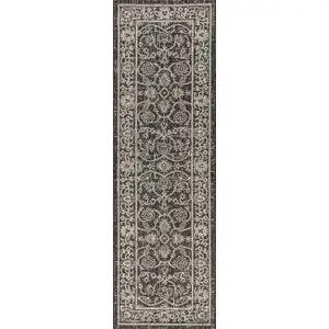 Photo of 8' Black And Gray Medallion Indoor Outdoor Runner Rug