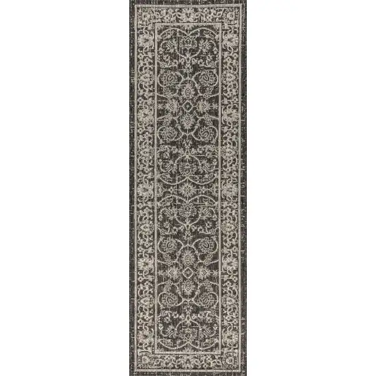 8' Black And Gray Medallion Indoor Outdoor Runner Rug Photo 1