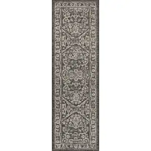 Photo of 8' Black And Gray Medallion Indoor Outdoor Runner Rug