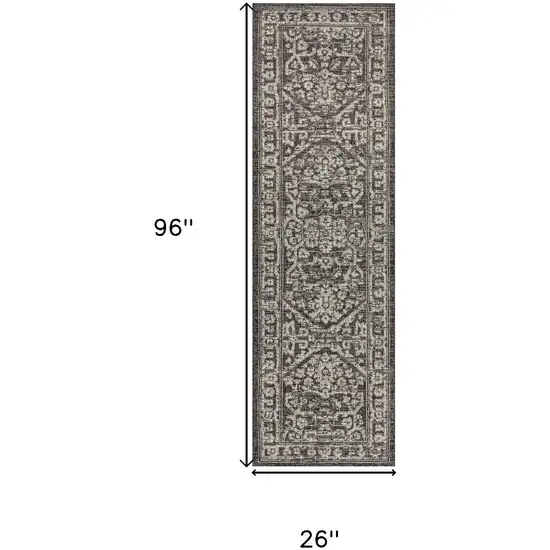 8' Black And Gray Medallion Indoor Outdoor Runner Rug Photo 7