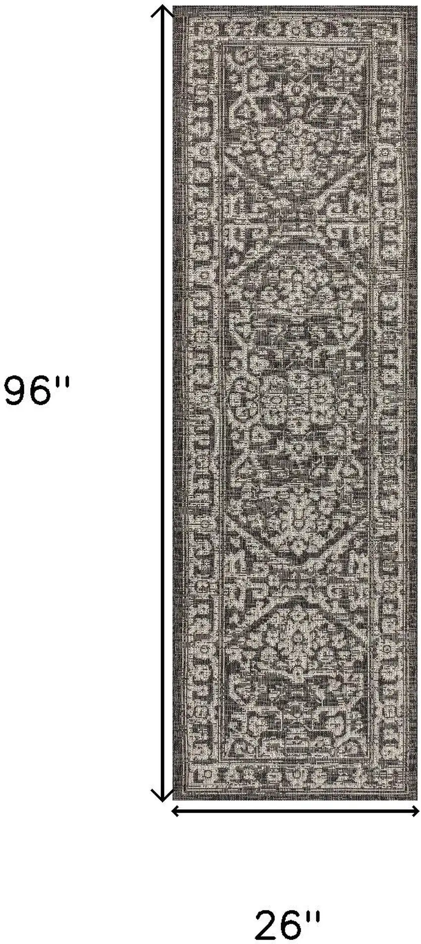 8' Black And Gray Medallion Indoor Outdoor Runner Rug Photo 7