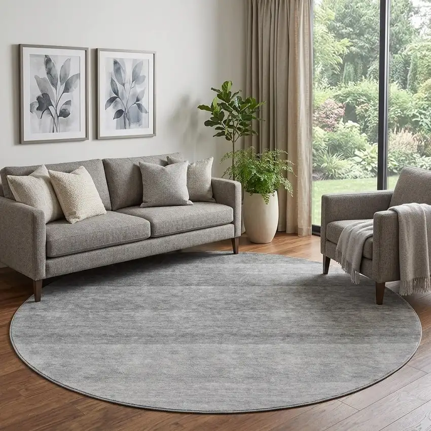 8' Black And Gray Ombre Washable Round Rug With UV Protection Photo 1