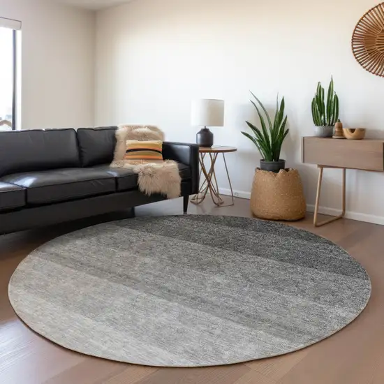 8' Black And Gray Ombre Washable Round Rug With UV Protection Photo 3