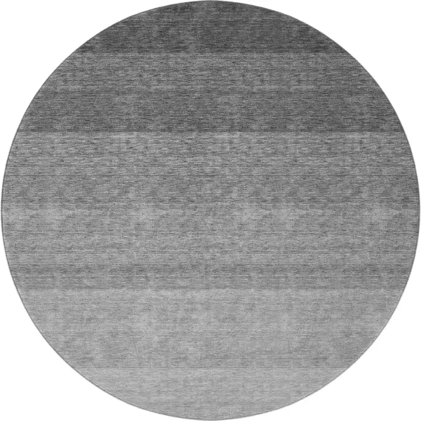 8' Black And Gray Ombre Washable Round Rug With UV Protection Photo 2