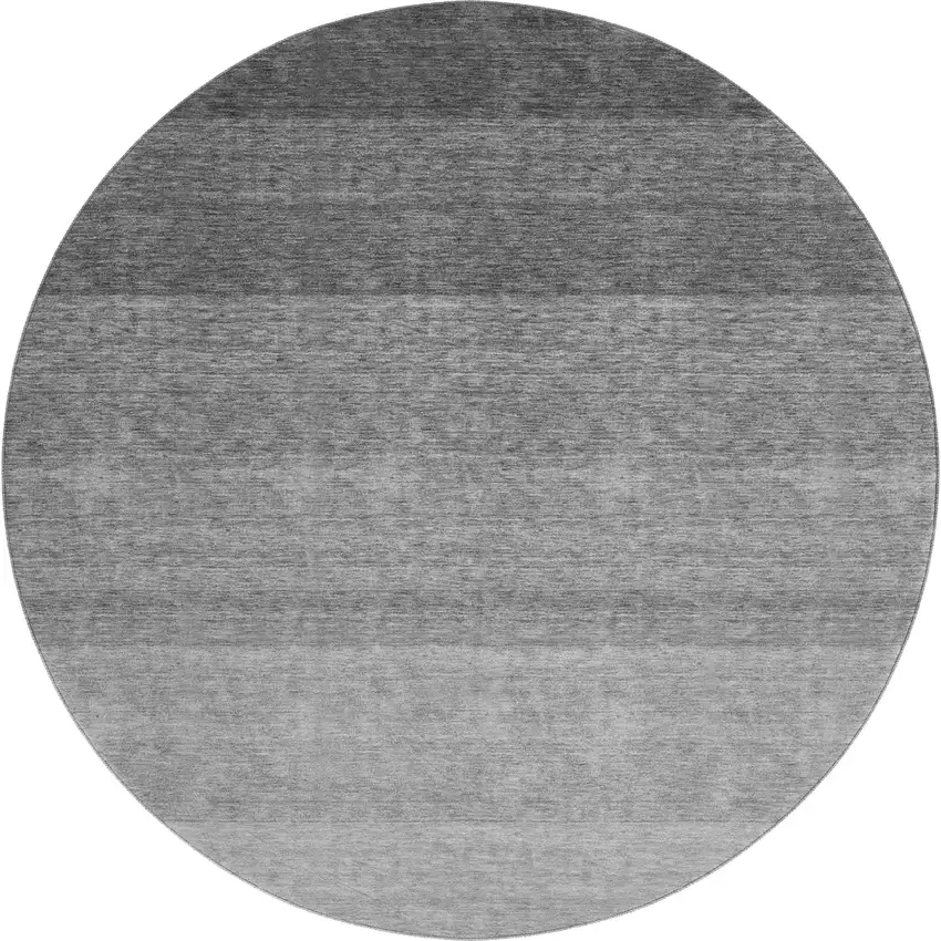 8' Black And Gray Ombre Washable Round Rug With UV Protection Photo 1