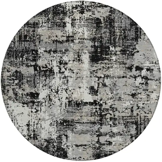 8' Black And Gray Round Abstract Washable Indoor Outdoor Area Rug Photo 2