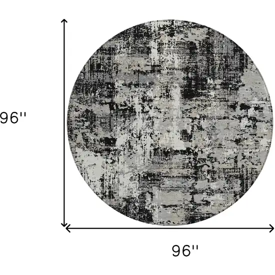 8' Black And Gray Round Abstract Washable Indoor Outdoor Area Rug Photo 5