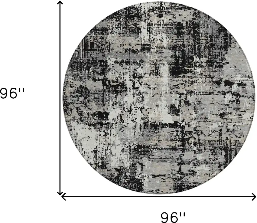 8' Black And Gray Round Abstract Washable Indoor Outdoor Area Rug Photo 3