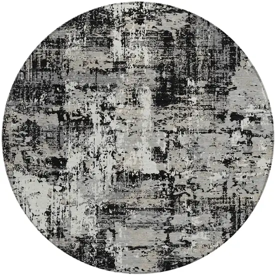 8' Black And Gray Round Abstract Washable Indoor Outdoor Area Rug Photo 2