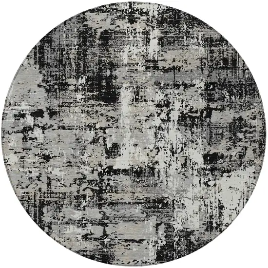 8' Black And Gray Round Abstract Washable Indoor Outdoor Area Rug Photo 5