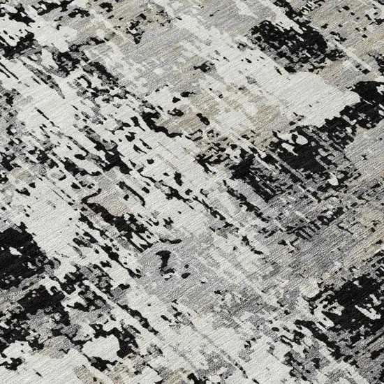 8' Black And Gray Round Abstract Washable Indoor Outdoor Area Rug Photo 8