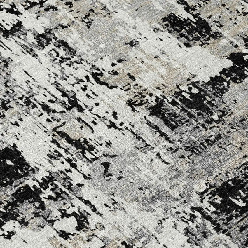 8' Black And Gray Round Abstract Washable Indoor Outdoor Area Rug Photo 8