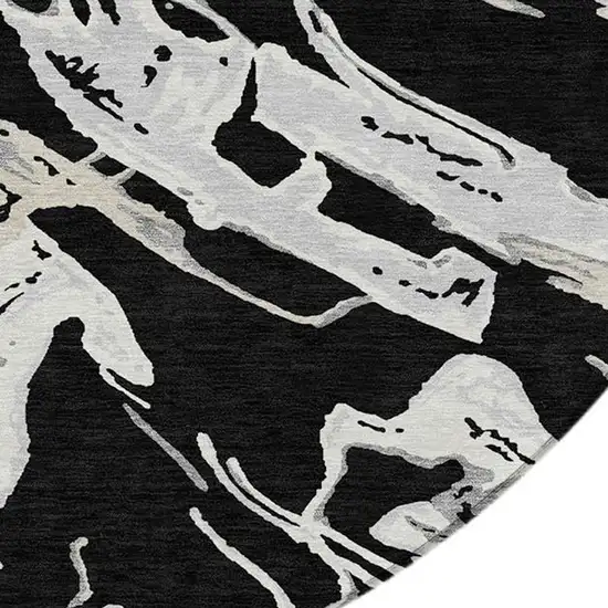 8' Black And Gray Round Abstract Washable Indoor Outdoor Area Rug Photo 4