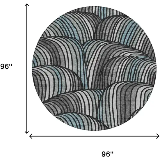 8' Black And Gray Round Abstract Washable Indoor Outdoor Area Rug Photo 8