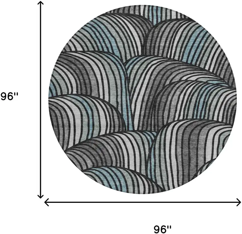 8' Black And Gray Round Abstract Washable Indoor Outdoor Area Rug Photo 8