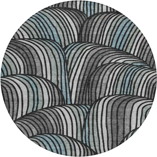 8' Black And Gray Round Abstract Washable Indoor Outdoor Area Rug Photo 1