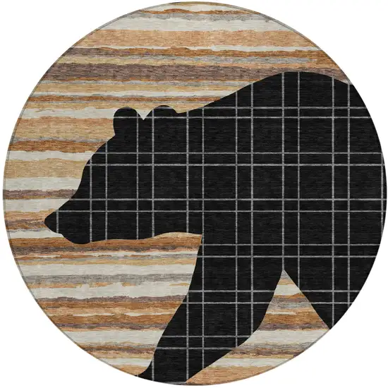 8' Black And Gray Round Abstract Washable Indoor Outdoor Area Rug Photo 1