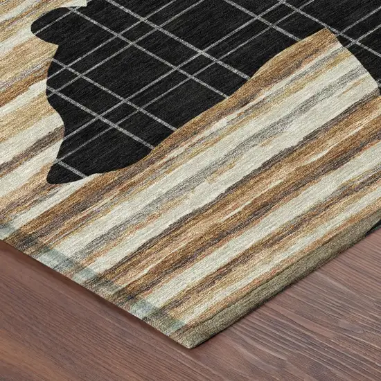 8' Black And Gray Round Abstract Washable Indoor Outdoor Area Rug Photo 4