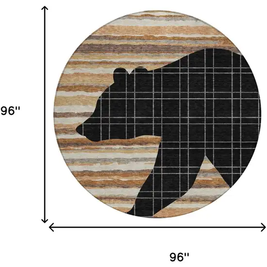 8' Black And Gray Round Abstract Washable Indoor Outdoor Area Rug Photo 5