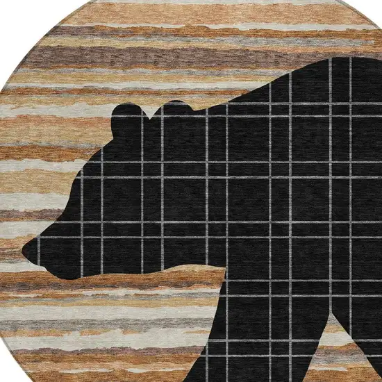 8' Black And Gray Round Abstract Washable Indoor Outdoor Area Rug Photo 2