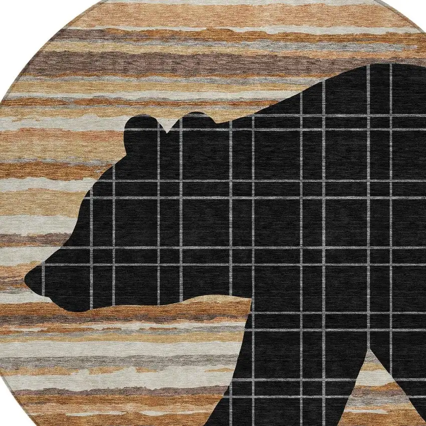 8' Black And Gray Round Abstract Washable Indoor Outdoor Area Rug Photo 2