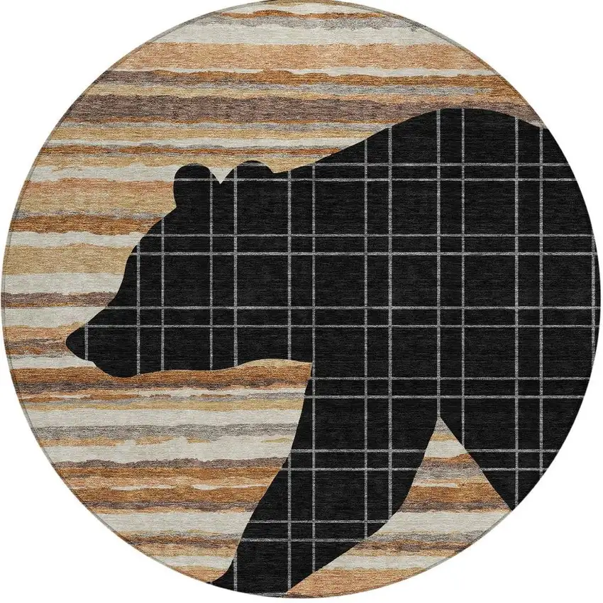 8' Black And Gray Round Abstract Washable Indoor Outdoor Area Rug Photo 3