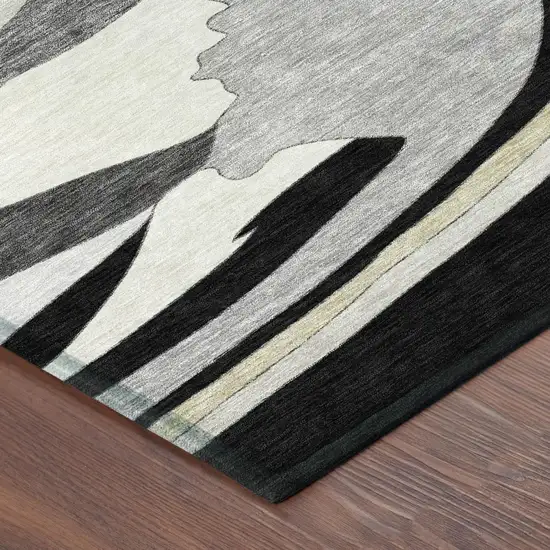 8' Black And Gray Round Abstract Washable Indoor Outdoor Area Rug Photo 3