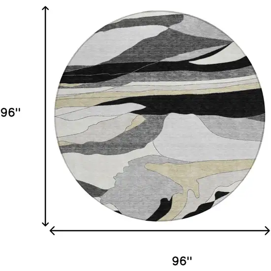 8' Black And Gray Round Abstract Washable Indoor Outdoor Area Rug Photo 5