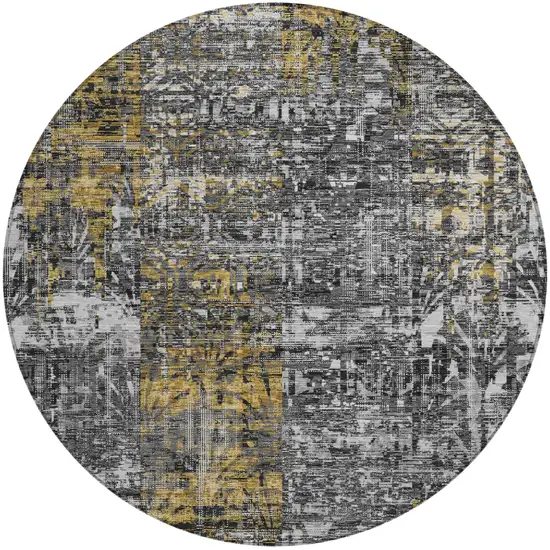 8' Black And Gray Round Abstract Washable Indoor Outdoor Area Rug Photo 2
