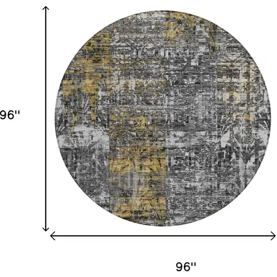 8' Black And Gray Round Abstract Washable Indoor Outdoor Area Rug Photo 5