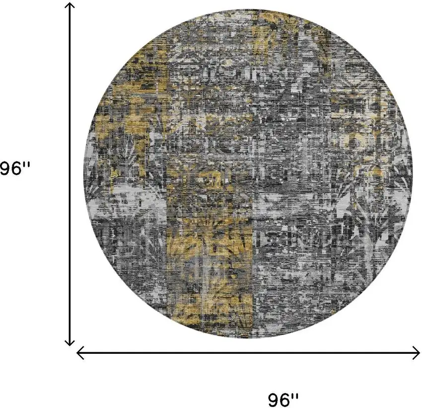 8' Black And Gray Round Abstract Washable Indoor Outdoor Area Rug Photo 5