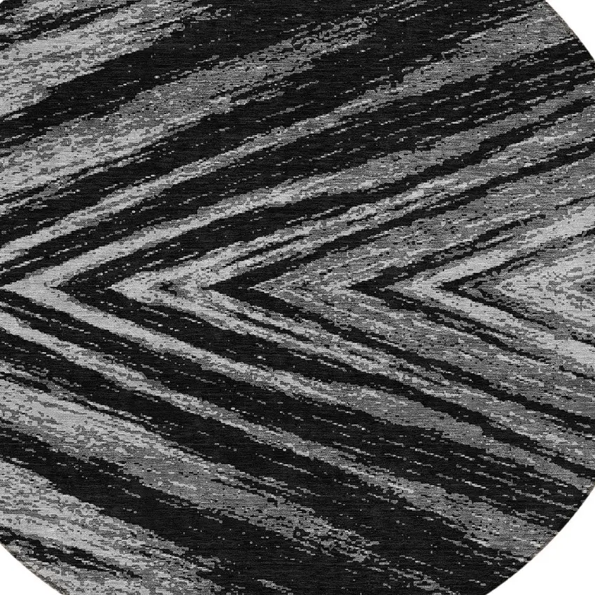 8' Black And Gray Round Abstract Washable Indoor Outdoor Area Rug Photo 4