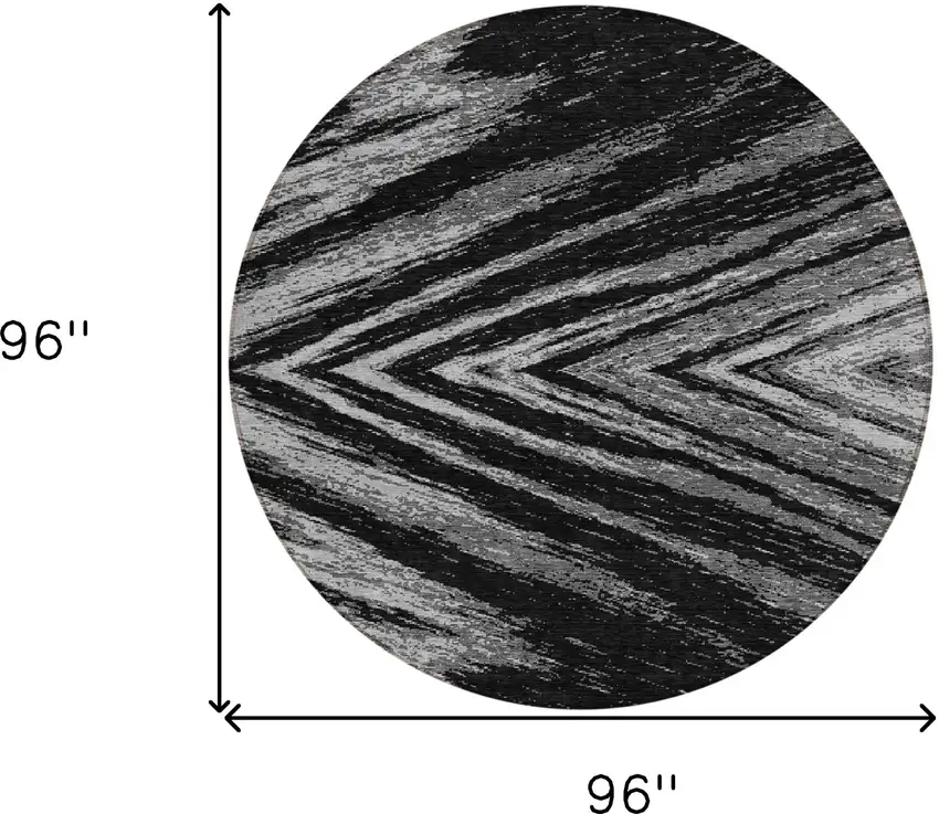 8' Black And Gray Round Abstract Washable Indoor Outdoor Area Rug Photo 3