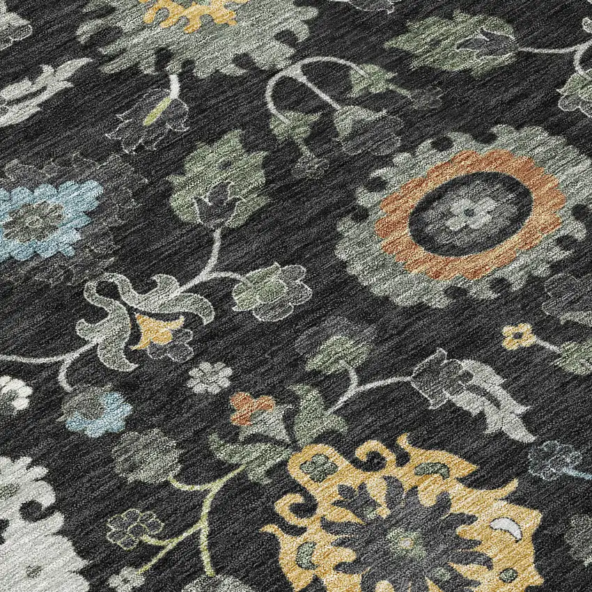 8' Black And Gray Round Floral Medallion Washable Indoor Outdoor Area Rug Photo 7